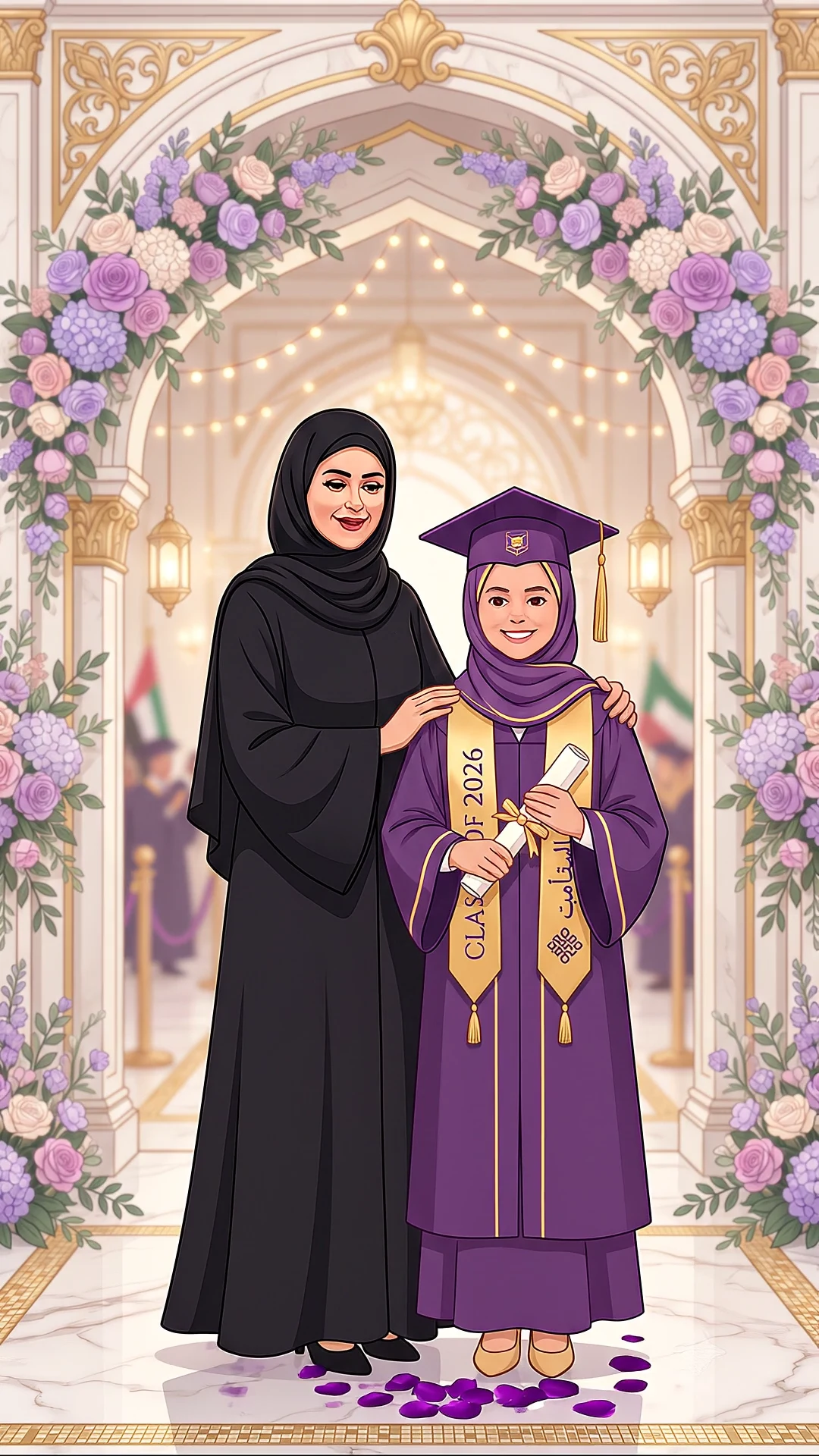 الأم والخريجة — القوس المزهر ✨